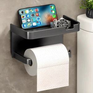 치트몰 무타공 핸드폰 거치대 휴지걸이 (강력 접착 스티커), 블랙, 1개