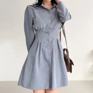 [신세계라이브쇼핑][옷자락] 여성 데일리 핀턱 버튼 카라 셔링 미니 원피스