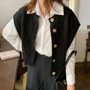 꽈배기 크롭 니트조끼 블랙 (WFFUMNN)