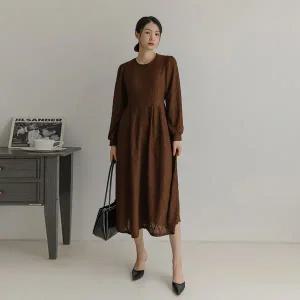 [엘리시아][66-110] 초누 엠보 스트랩 퍼프 원피스