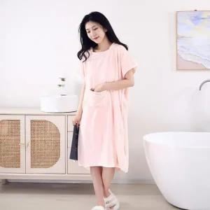 고급 핑크 수면가운 가정용 부드러운 원피스 샤워가운
