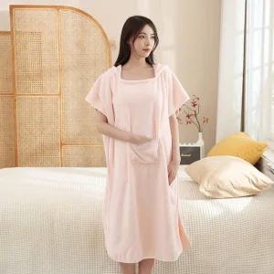 고품질 부드러운 핑크 샤워로브 여성 원피스 샤워 목욕 가운 (WFFUN6H)