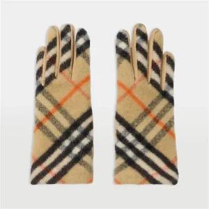 버버리 바이어스 체크 울 레더 장갑 80972651