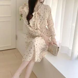 데이트룩 플라워 밴딩 봄가을 롱치마 프릴 원피스 꽃 (WFFUNMX)