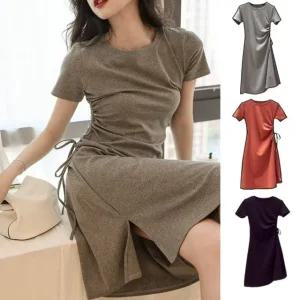 고품질 무지 반팔 원피스 싱글 휴양지 스트링 호텔 호캉스 (WFFUO5K)