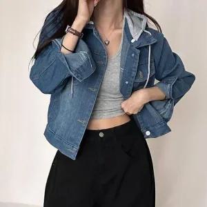 [라일리여성의류] Rly 간절기 가슴 포켓 데일리 후드 데님 청자켓 N0