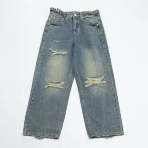 남자 디스트로이드 워싱 구제 와이드핏 논스판 청바지