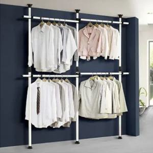 벽 4단 옷걸이 시스템 폴 파이프 고정식 행거 시스템행거 원룸행거 폴행거 옷걸이행거