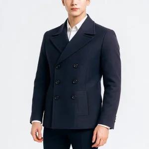 [디바옴므]겨울 더블 숏 모직 코트 정장 세미 피코트 하프 싱글 모직