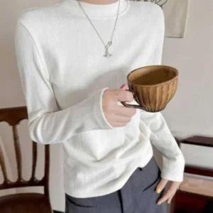 [다잇템] 여성용 잔골지 스웨터 U넥 심플컬러 티셔츠