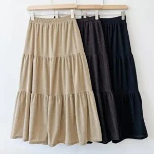 [다잇템] 여성 후레아 롱 골덴 티어드 클래식 스커트