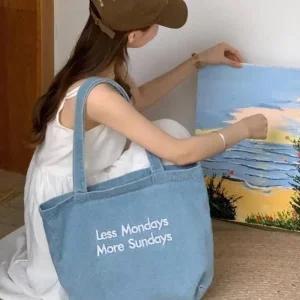 [라일리] Rly 데님 캔버스백 자수 청 숄더백 학생가방 청가방