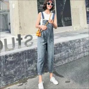 [라일리여성의류] Rly 청멜빵바지 데님 일자핏 점프수트 롤업 청 오버롤