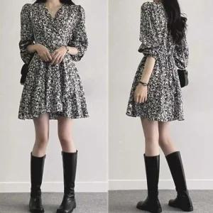 [라일리여성의류] Rly 봄 나들이 데이트 룩 쉬폰 원피스 플라워 패턴