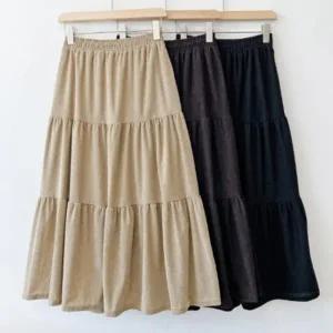 [다잇템] 여성 후레아 롱 골덴 티어드 클래식 스커트_23822240_588872