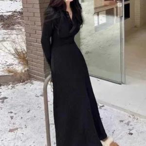 [다잇템] 여성용 베이직 롱 오픈넥 편한 스웨터 잔골지 원피스_23822209_588872