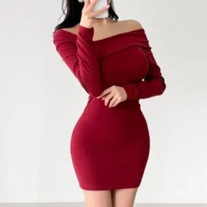 [다잇템] 여성 무지컬러 넥 골지 쁘띠 언밸런스 원피스_23822177_588872