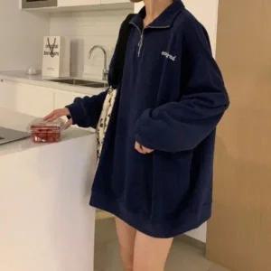 [다잇템] 여성 필기체 맨투맨 빅사이즈 롱슬리브 하프집업 캐주얼_23822147_588872