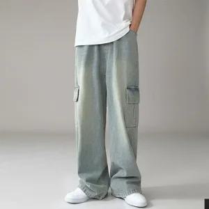 [라일리의류] Rly 비비오 통큰 데님 팬츠 커티스 밴딩 라이트워싱