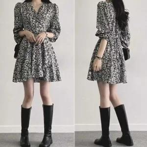 [라일리여성의류] Rly 봄 나들이 데이트 룩 쉬폰 원피스 플라워 패턴  43293532)