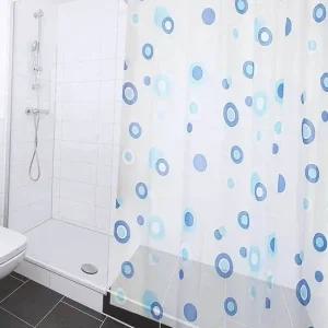 욕실 화장실 패브릭 샤워커튼 반투명 대 땡땡이 블루 북유럽샤워커튼 샤워커튼봉세트