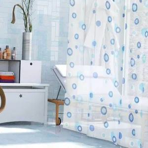 욕실 화장실 패브릭 샤워커튼 반투명 중 땡땡이 블루 북유럽샤워커튼 샤워커튼봉세트