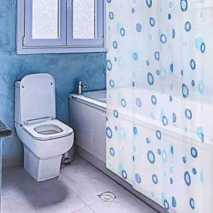 투명 블루 샤워커튼 소형 패브릭 땡땡이 화장실 욕실 북유럽 샤워커튼봉세트