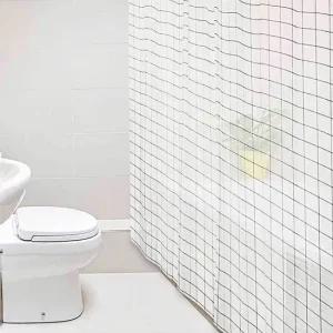화장실 화이트 패브릭 욕실 체크 중형 샤워커튼 북유럽 샤워커튼봉세트 방수샤워커튼