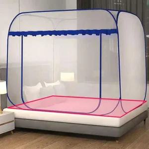 원터치 블루 사각 모기장 텐트 바닥 일체형 150X200 침대모기장 거실모기장 접이식모기장