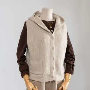 [애슬릿] 여성 니트 후드 조끼 골지 버튼 가을 겨울 베스트