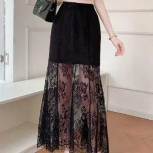 여성 러블리 레이스 레이어드 망사 롱스커트