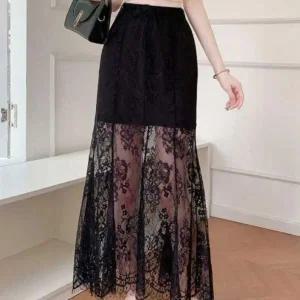 [옷자락]여성 러블리 레이스 레이어드 망사 롱스커트_P412394802