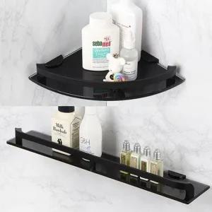 LHS 블랙 화장실유리선반 인조대리석 욕실수납 정리대 화장실선반 무타공욕실선반