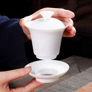 [골드스마일](순수) 마음휴식 도자기 개완 백자 뚜껑 다기 찻잔