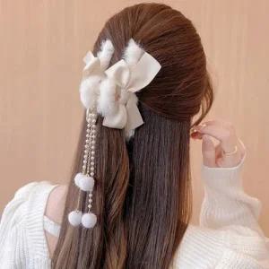여성 겨울 스타일 예쁜 퍼 리본 폼폼 방울 집게핀