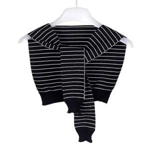 [콩심팥심]어깨용 니트숄 여성 케이프 레이어드 가디건 숄 스트라이프 블랙