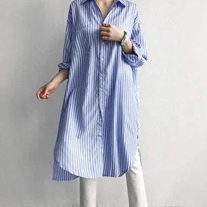 LEA-B134 절개 스트라이프 롱셔츠