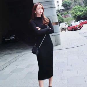 [하프클럽/]반목 골지 롱원피스 니트원피스 타이트 심플 슬림