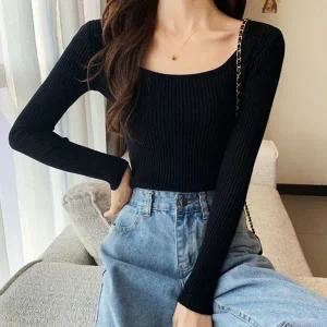 [하프클럽/]슬리핏 골지 니트티 긴팔티셔츠 슬림핏 이너 U넥