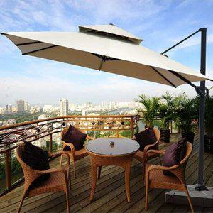 [트리오][엣모어]대형 태양광 LED 사각파라솔(아이보리) 2.5m