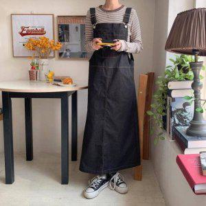 휴양지 롱니트 생지 멜빵 셔츠 여름 쉬폰 원피