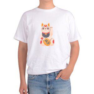 길단 아시아핏 반팔티 일본 고양이 인형 소품 마네키네코 복고양이그림 다양한색상 전사이즈