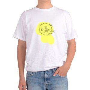 길단 아시아핏 반팔티 노란바탕에 그린 사람얼굴 스케치작업 미술그림 다양한색상 전사이즈