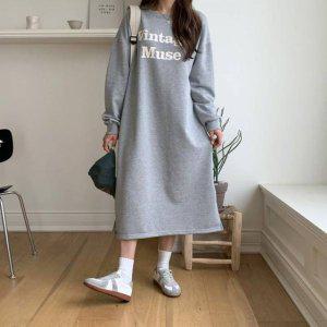 셔츠 쉬폰 레터링 온나핏 여성 롱니트 라운드넥