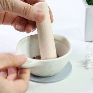 미니 절구 공이 소형 깨갈이 방망이 절구방석 실리콘 받침 그린