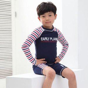 수영복 네이비 래쉬가드 스윔 아동 단가라 세트