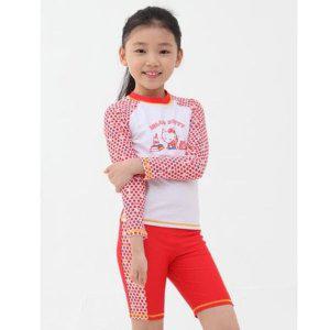 레드 키티 팬츠 수영복 래쉬가드 3p 주니어