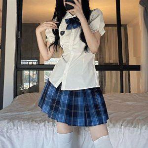 세라교복 교복 뒷리본 반팔퍼프 스쿨룩 화이트