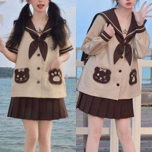 교복코스프레 베이지브라운 코스프레의상 섹시교복