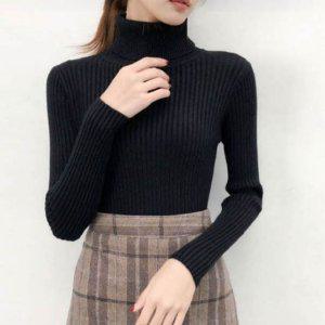 베이직 여성긴팔티 골지패턴 목폴라티 여름긴팔티